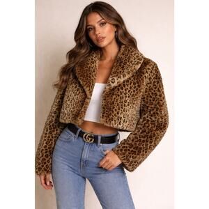 Luii Leopard Print Faux Fur Jacket Coat Women's Size Large L NWT New With Tags